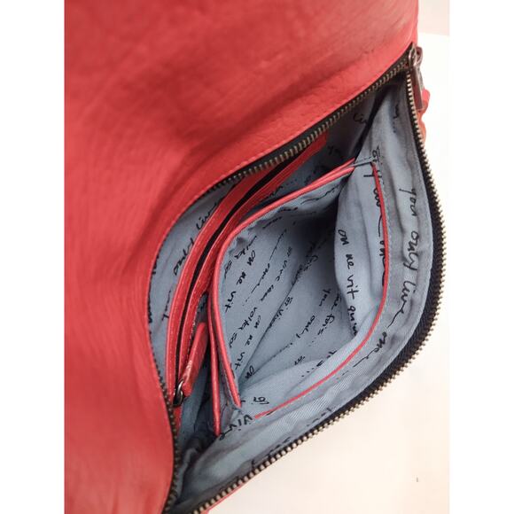 ASH Red Leather Studded Zipper Pockets Bifold Evening...